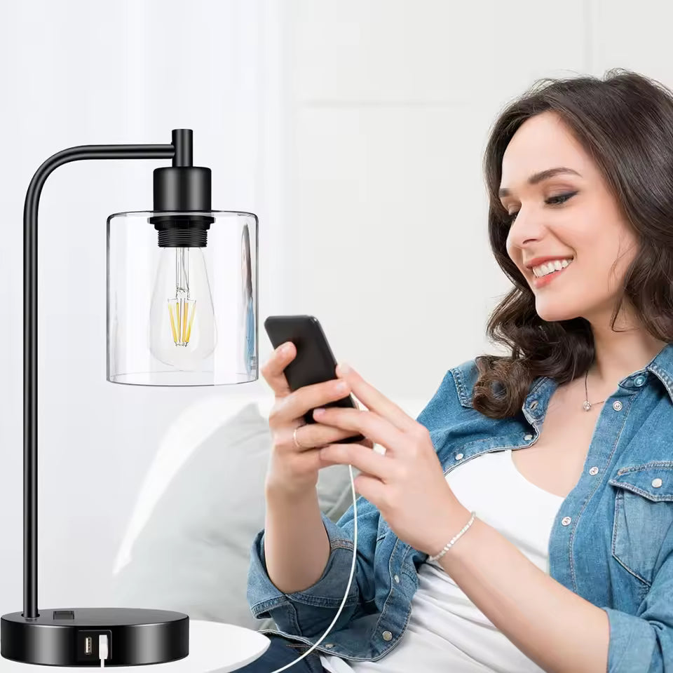 Luminara | Pair of Touch-Activated Bedside Lamps With USB Ports And AC Outlet
