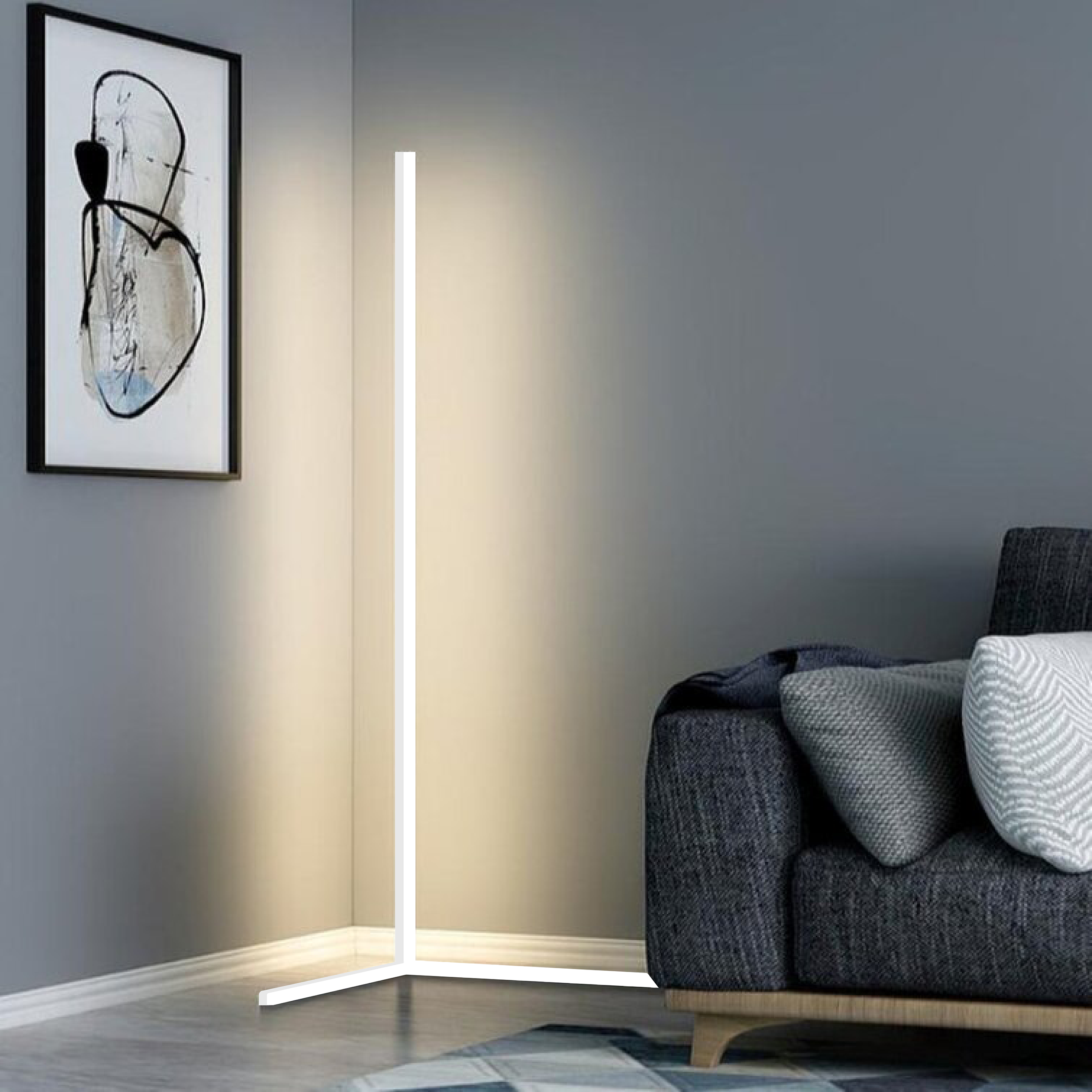 LumaCove | Minimalist LED Floor Lamp in Black or White, Modern Aluminum Corner Lamp