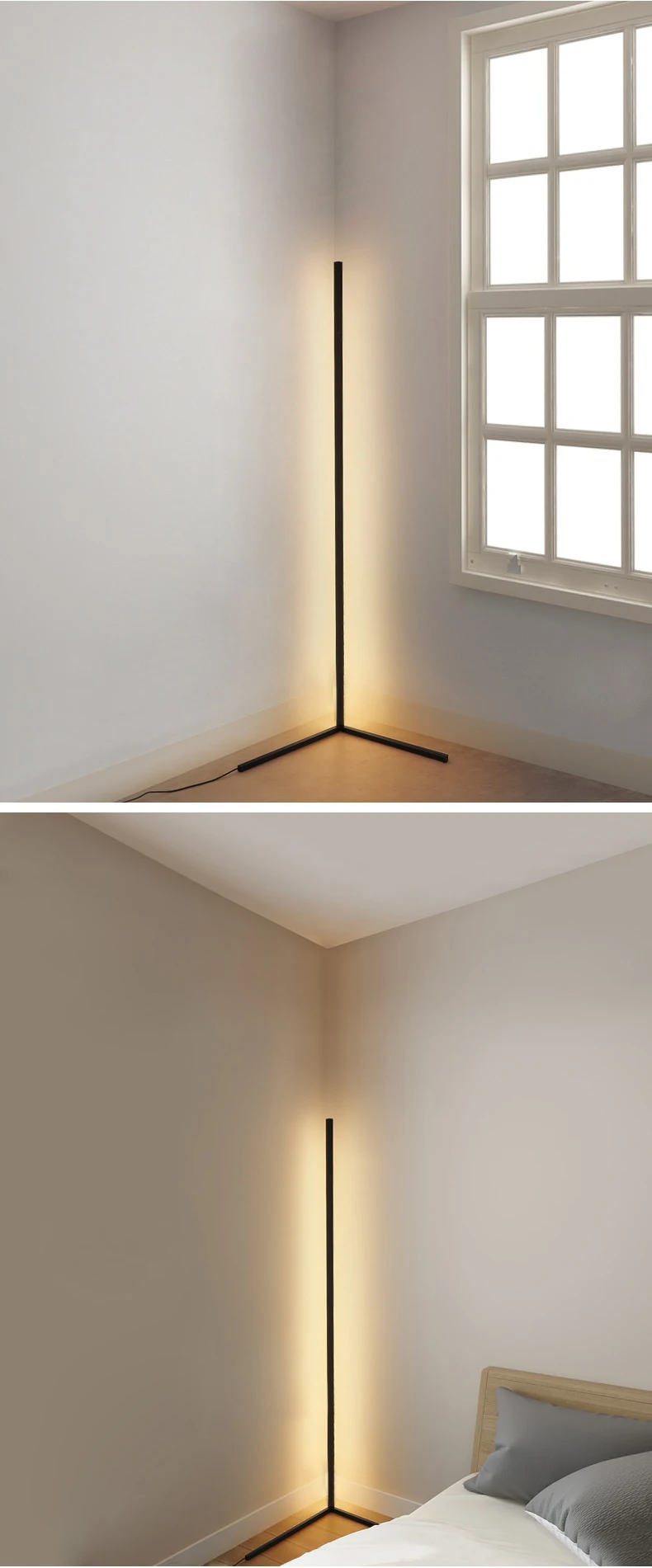 LumaCove | Minimalist LED Floor Lamp in Black or White, Modern Aluminum Corner Lamp