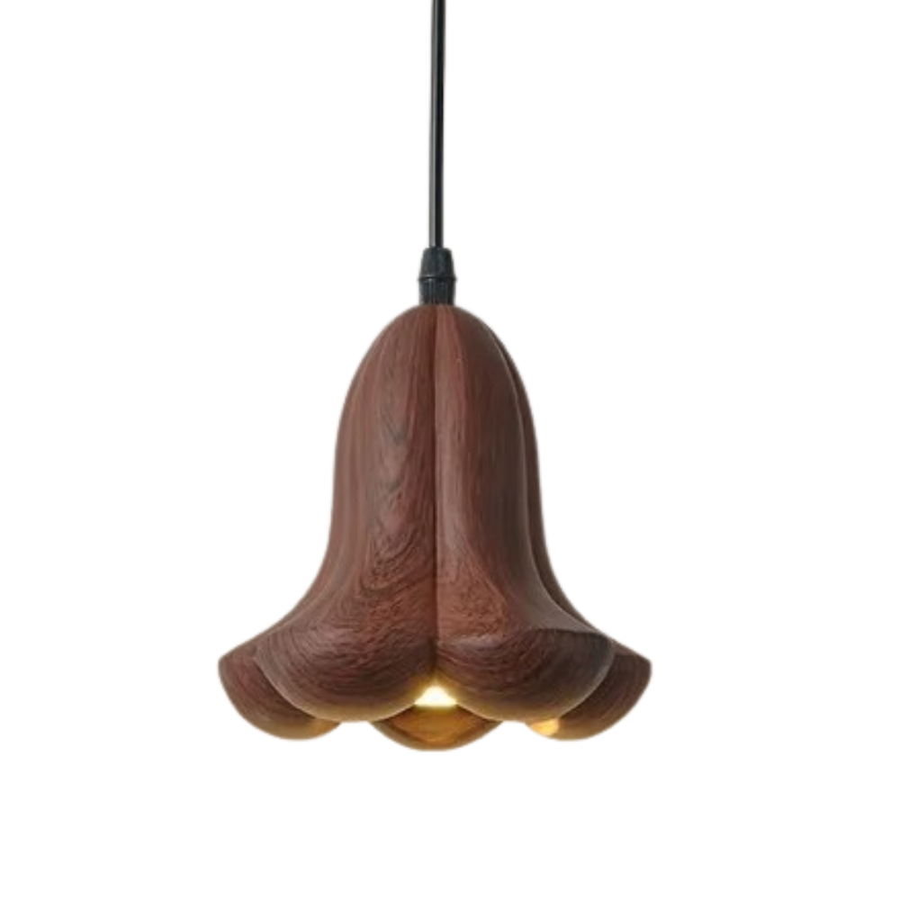Arielle Walnut Wood Flower Pendant Light in Brown Scandinavian Modern Style