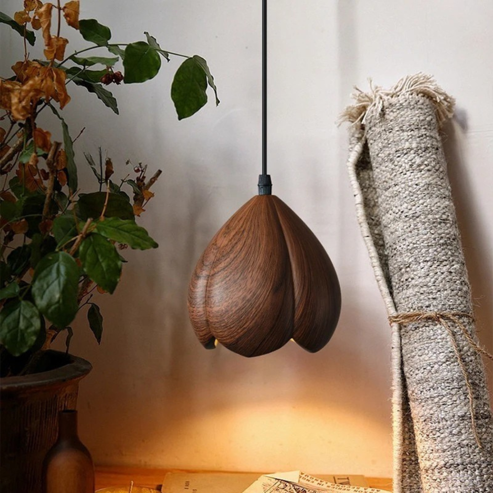 Arielle Walnut Wood Flower Pendant Light in Brown Scandinavian Modern Style