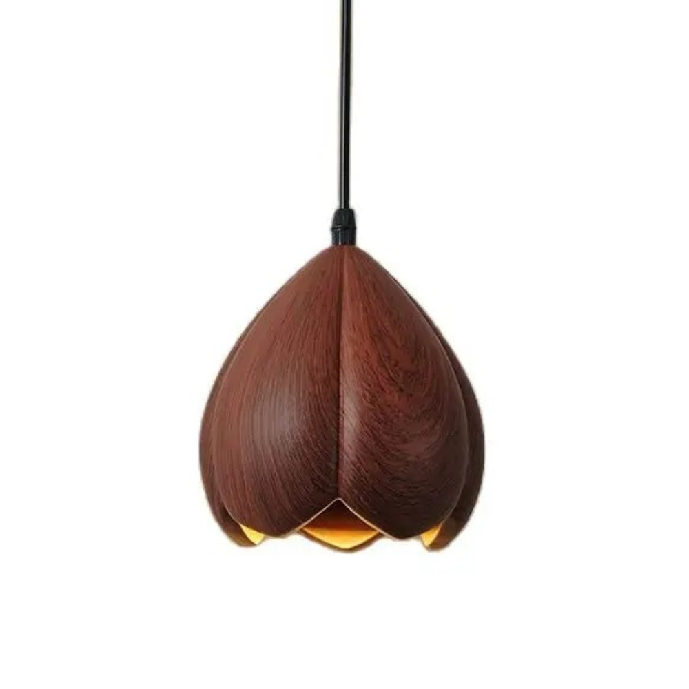Arielle Walnut Wood Flower Pendant Light in Brown Scandinavian Modern Style