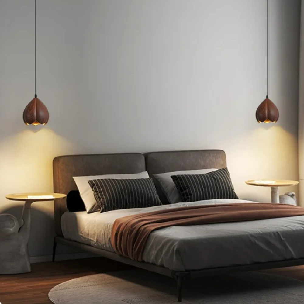 Arielle Walnut Wood Flower Pendant Light in Brown Scandinavian Modern Style