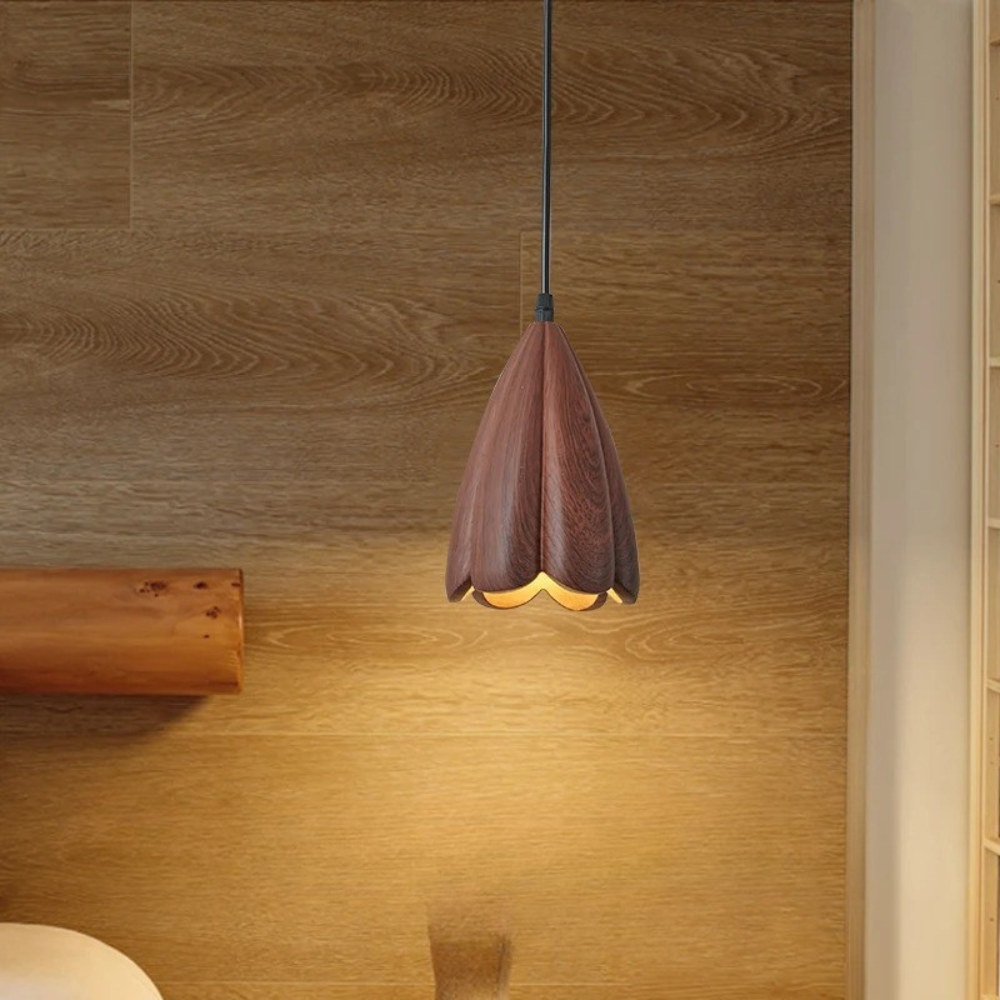 Arielle Walnut Wood Flower Pendant Light in Brown Scandinavian Modern Style