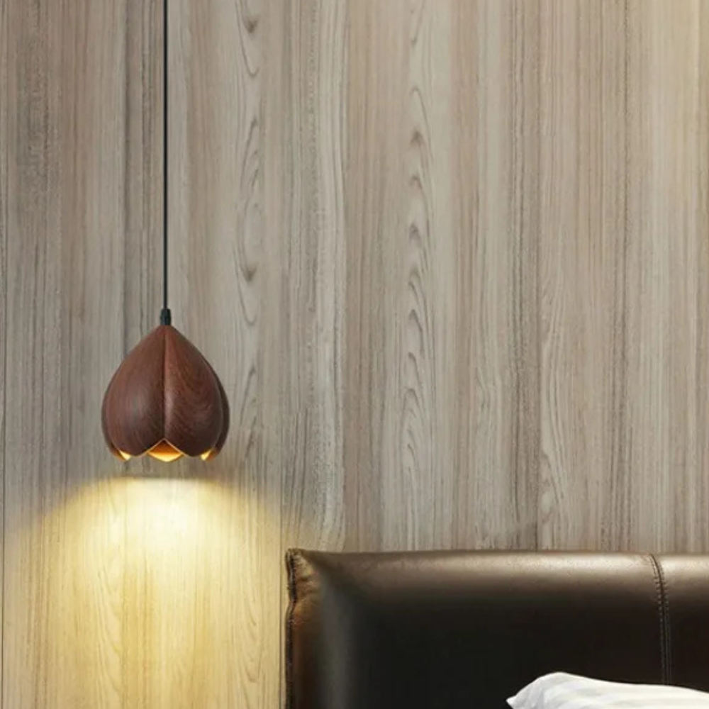 Arielle Walnut Wood Flower Pendant Light in Brown Scandinavian Modern Style