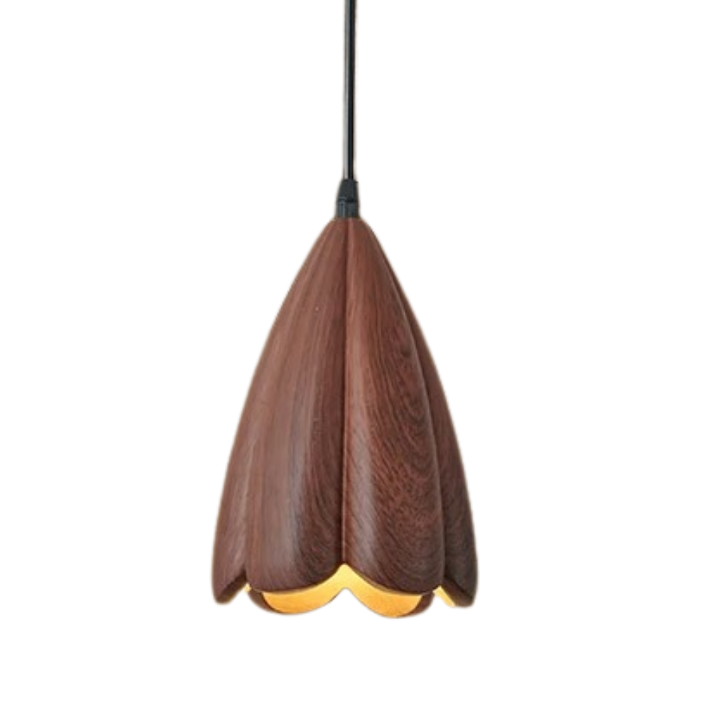 Arielle Walnut Wood Flower Pendant Light in Brown Scandinavian Modern Style