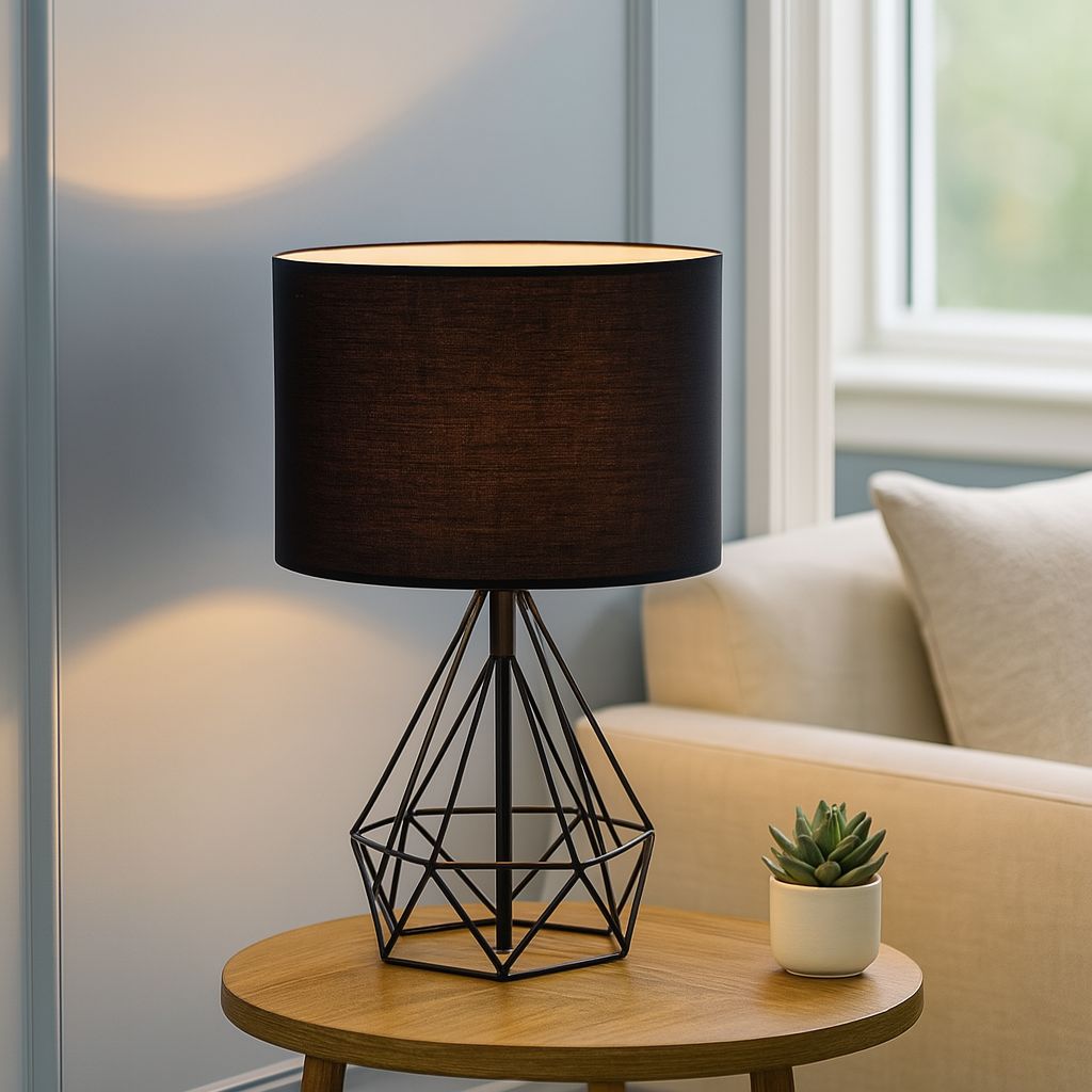 Lumera | Geometric Table Lamp in Nordic Style with Fabric Shade for Bedroom and Home Decor